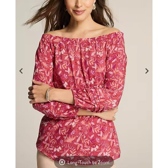 J Jill Printed Convertible Shoulder Top Women Plus 2X Pink Floral 3/4 Sleeves - Picture 5 of 11